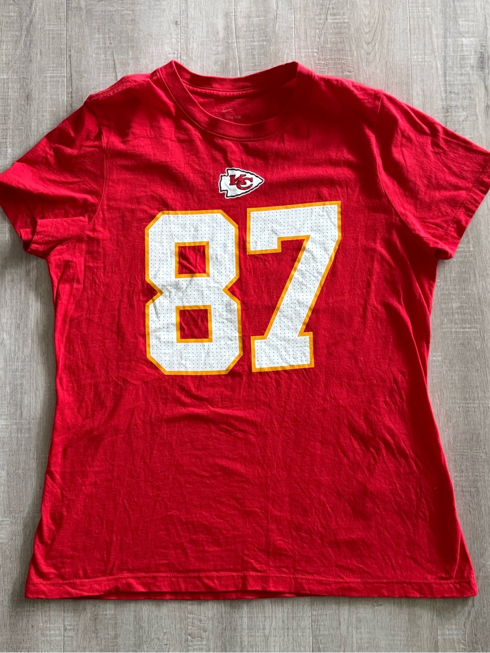 Nike Red Women's Short Sleeve Tee with White and Gold Number 87